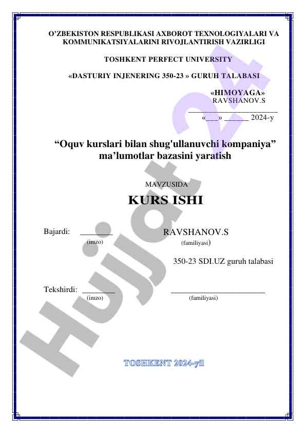 Oquv kurslari bilan shug'ullanuvchi kompaniya ma’lumotlar bazasi