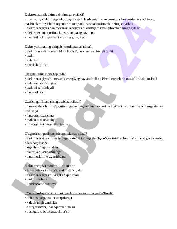 Elektr mexanika tizimlari va ularning ishlashi