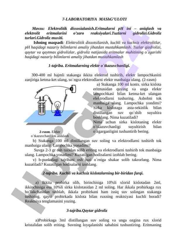 Elektrolitik dissosialanish va tuzlarning gidrolizi