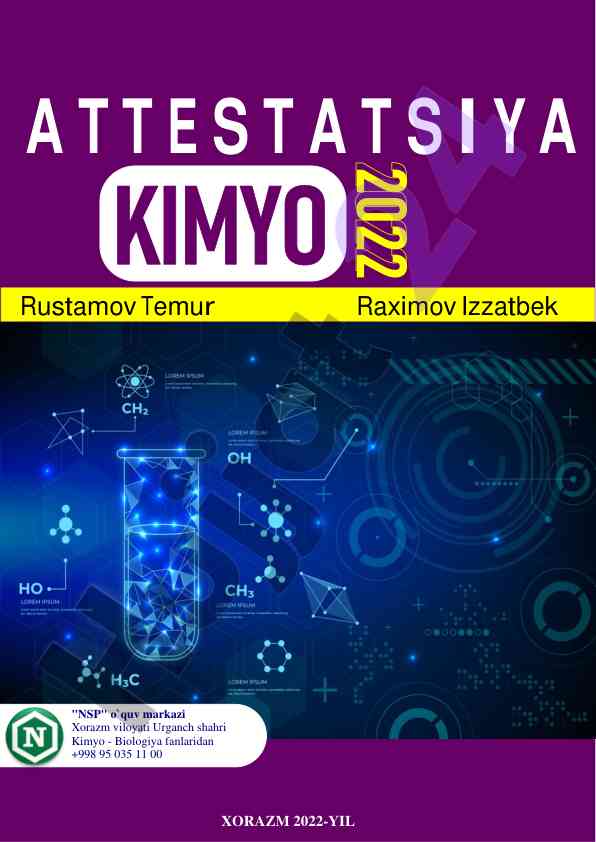 Kimyo attestatsiya savollari 2022 yil xorazm