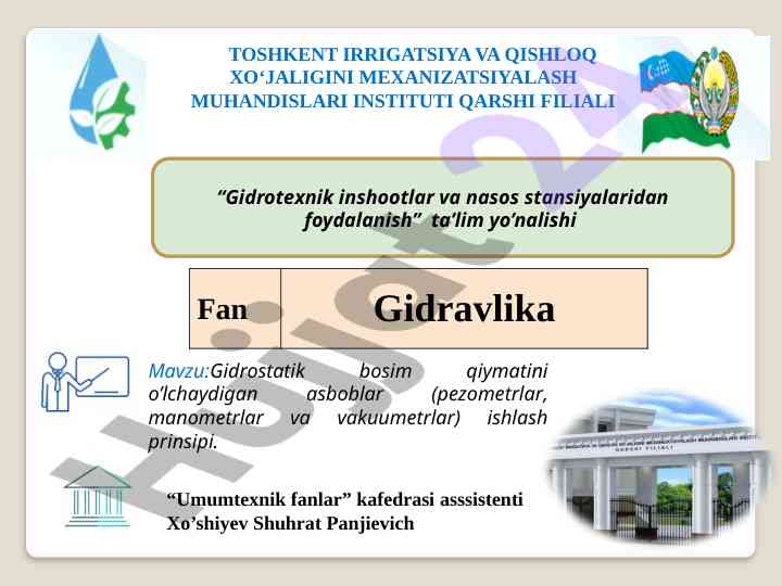 Gidrostatik bosim o‘lchash asboblari prinsiplari