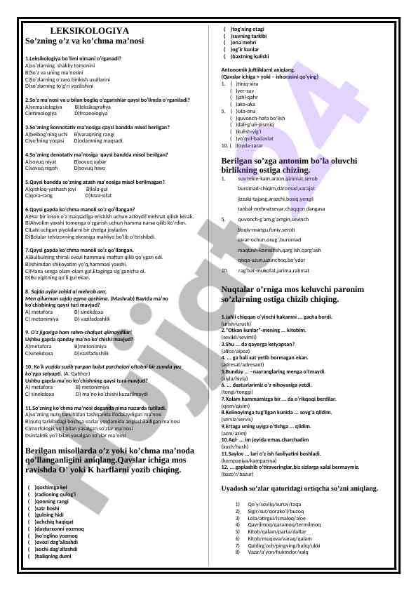 Leksikologiya Va So'z Ma'nosi