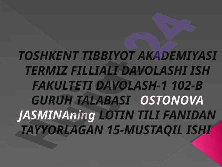 Farmatsevtik terminologiya bo'yicha umumlashtirilgan mashg'ulot