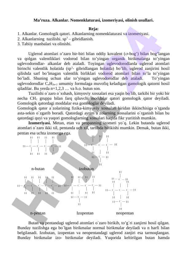 Alkalar nomenklaturasi va izomeriyasi