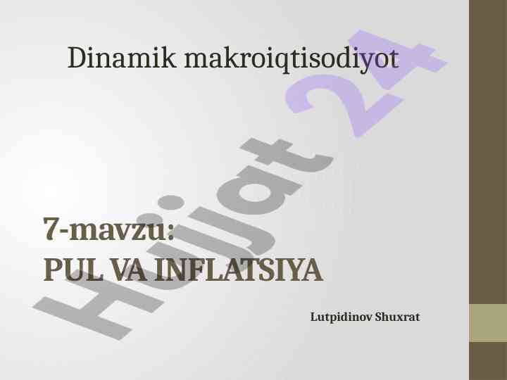 Pul va inflatsiya dinamikasi va funksiyalari
