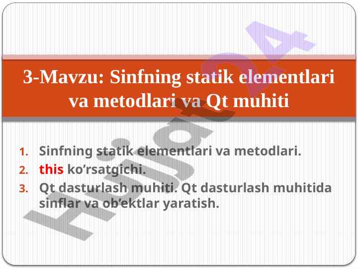 Sinfning statik elementlari va metodlari ko’rsatgichlari