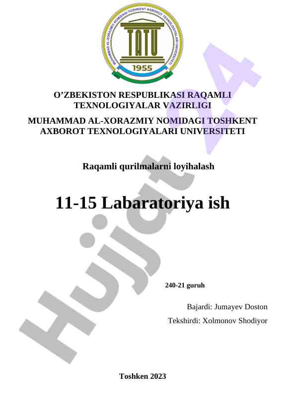 Raqamli qurilmalarni loyihalash laboratoriya ish