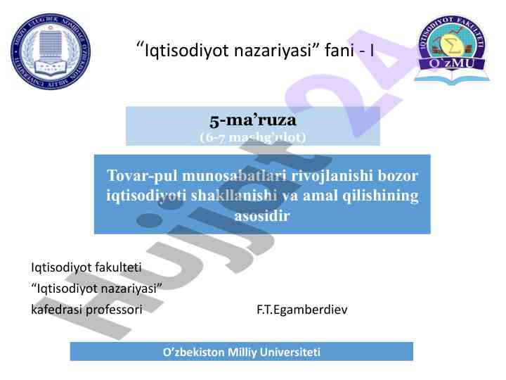 Iqtisodiyot nazariyasi dars rejasi va mavzular