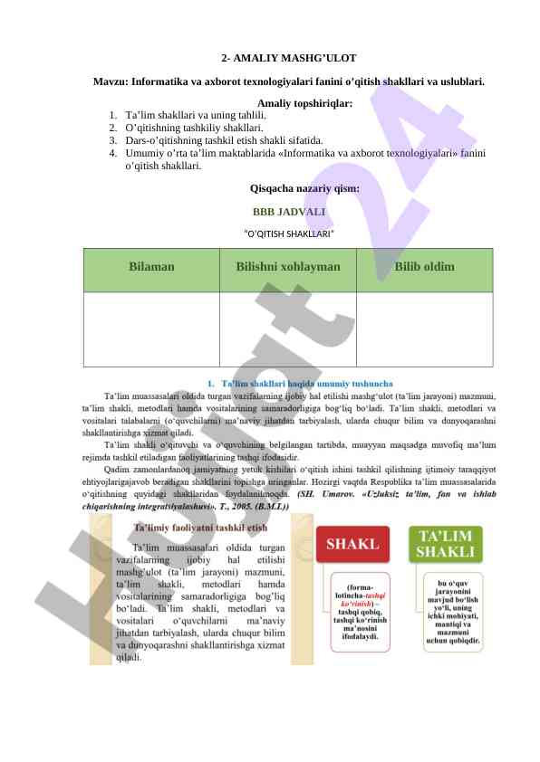 Informatika va axborot texnologiyalari o’qitish uslublari