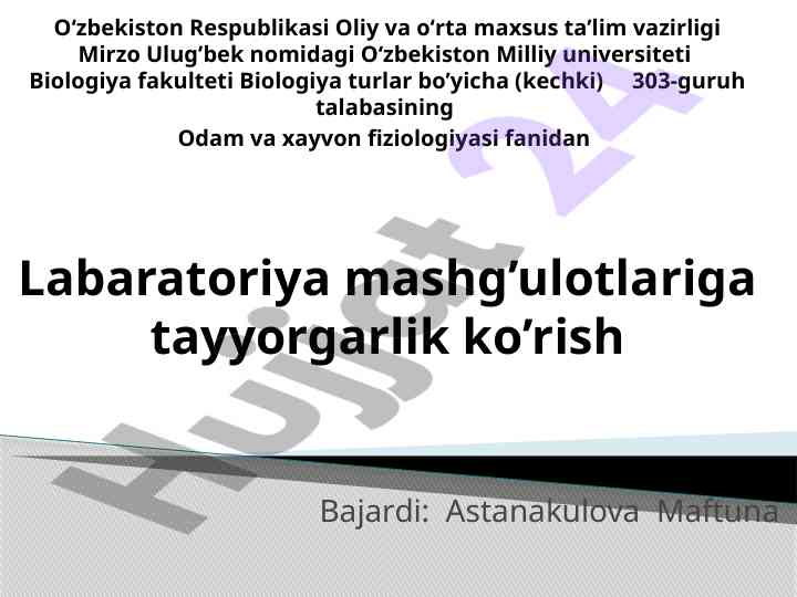 Odam va xayvon fiziologiyasi laboratoriya mashg‘ulotlari