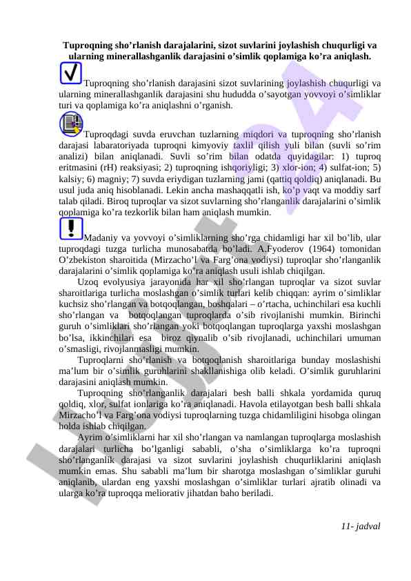 Tuproqning sho’rlanish darajalarini o’rganish usullari
