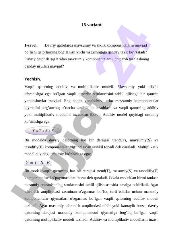 Davriy qatorlarda mavsumiy komponentalar tahlili