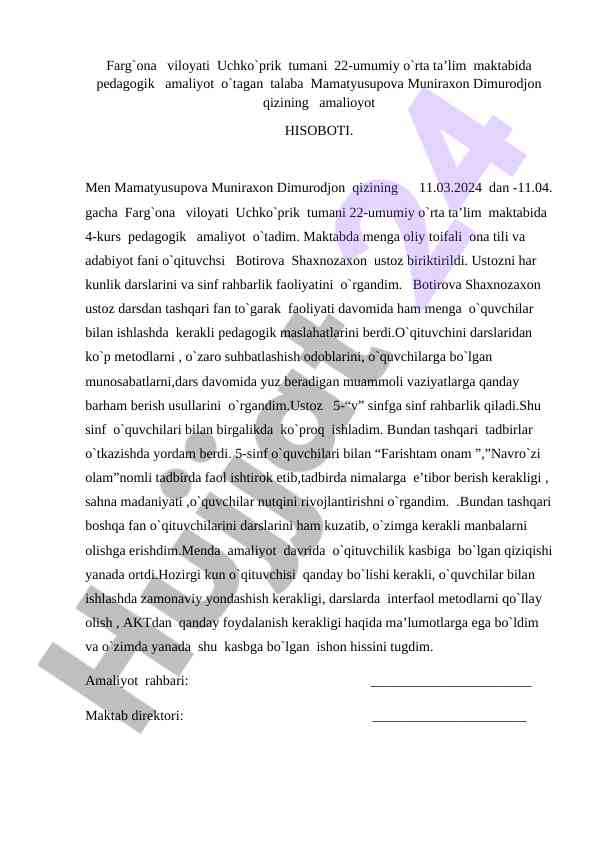 Oliy ta'limda pedagogik amaliyot hisoboti