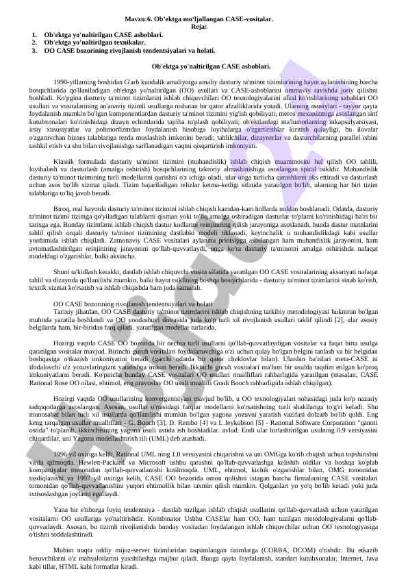 Ob'ektga mo'ljallangan case vositalarining tahlili