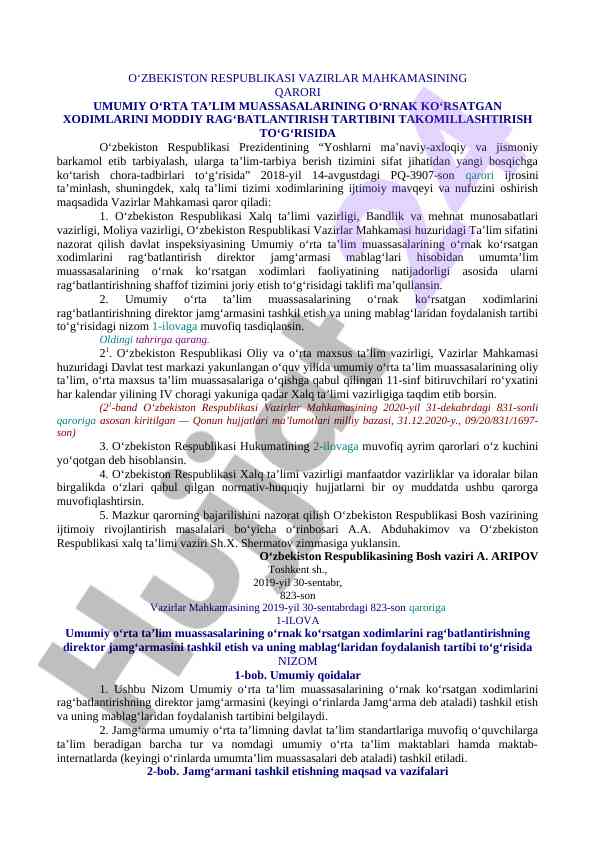 Ta’lim muassasalarida xodimlarning moddiy rag‘batlantirish