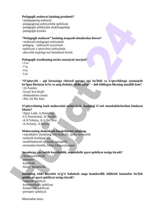 Pedagogik mahorat fanining asosiy mavzulari