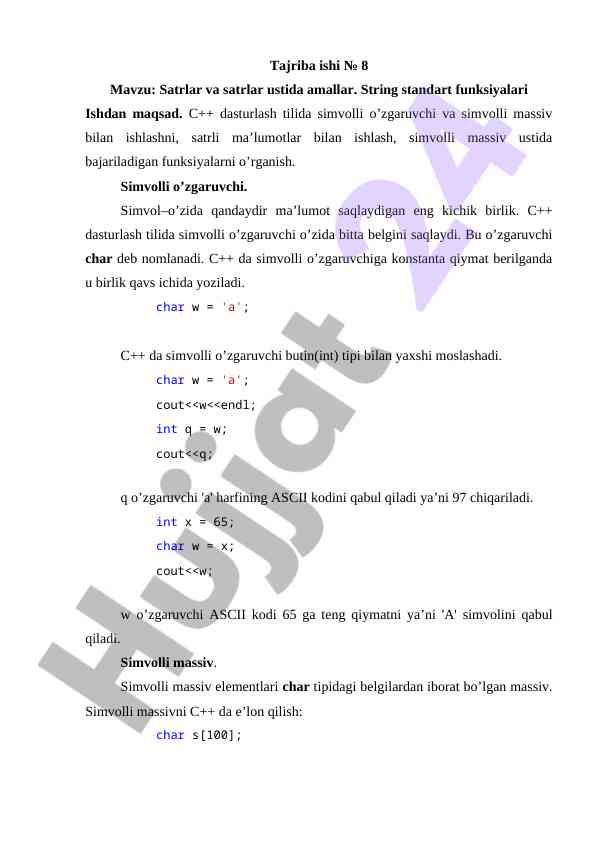 Satrlar va satrlar ustida amallar
