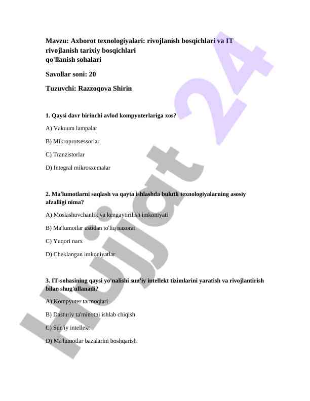 Axborot texnologiyalari testi rivojlanish bosqichlari