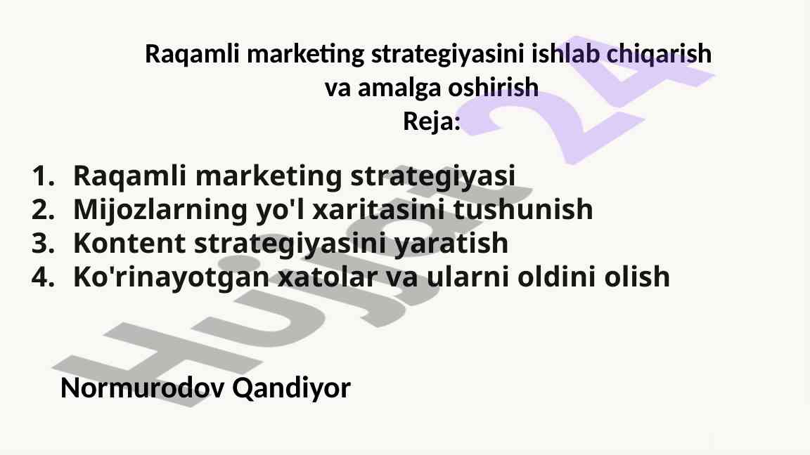 Raqamli marketing strategiyasini ishlab chiqish bo'yicha taqdimot