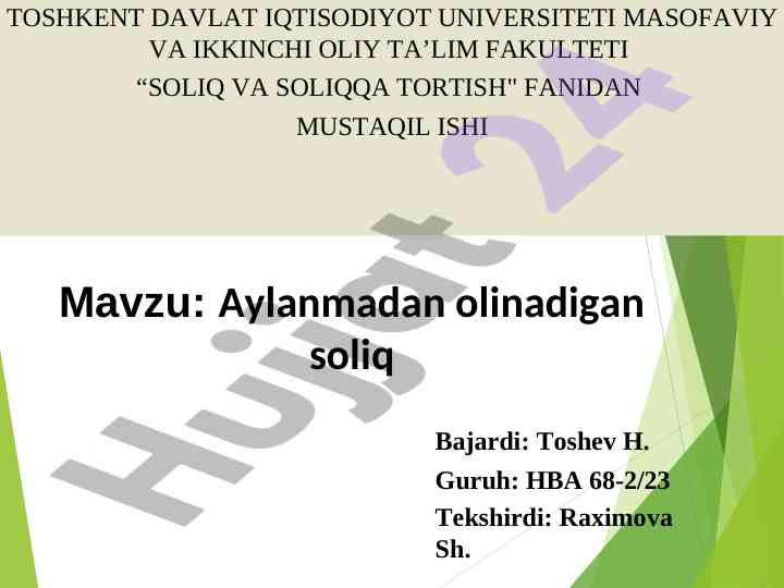 Aylanmadan olinadigan soliq tahlili