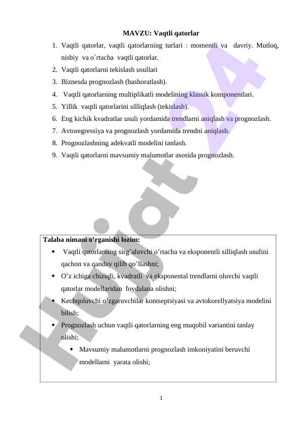 Vaqtli qatorlar va ularning turlari
