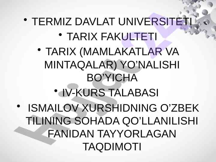 O‘zbek tilining sohada qo‘llanilishi taqdimoti