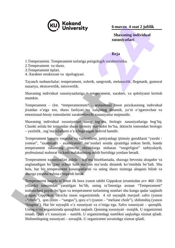 Temperament va shaxs tiplari haqida ma'lumotlar