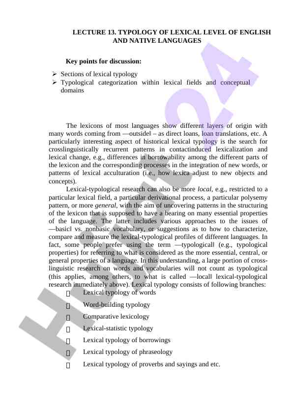 Typology of lexical level in english and native languages