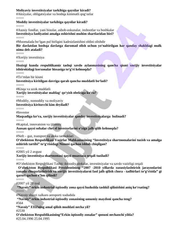 Moliyaviy va moddiy investitsiyalar turi