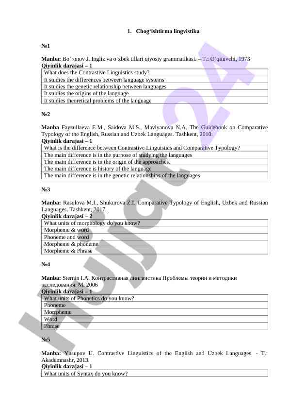 Comparative linguistics study of english and uzbek