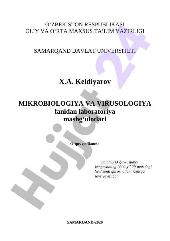 Mikrobiologiya va virusologiya fanidan laboratoriya mashg‘ulotlari