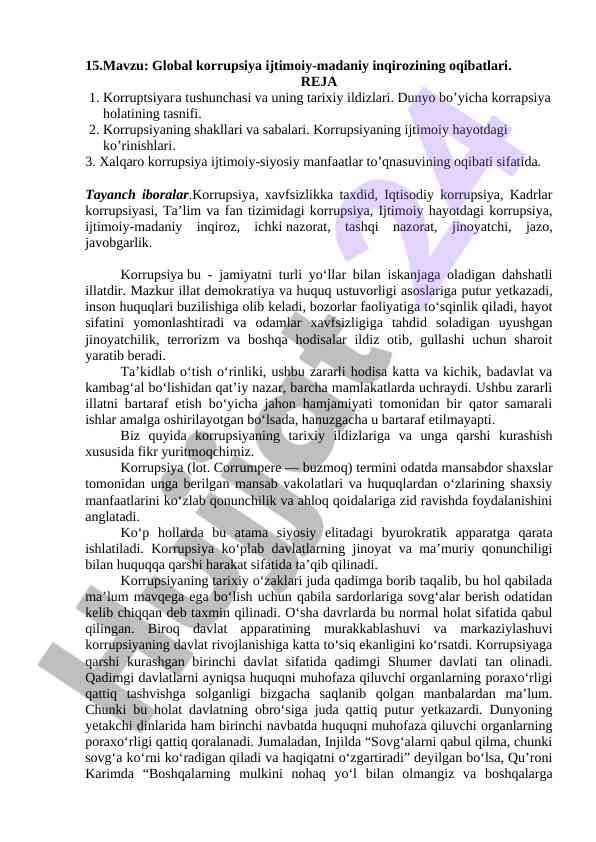 Global korrupsiya ijtimoiy-madaniy inqiroz oqibatlari