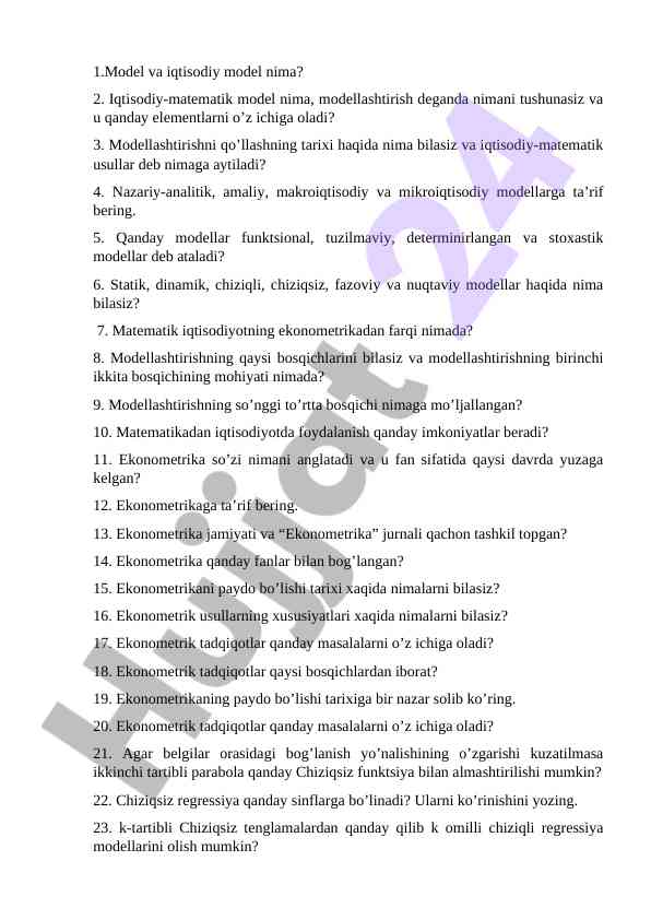 Iqtisodiy matematik modellar va ularning turlari