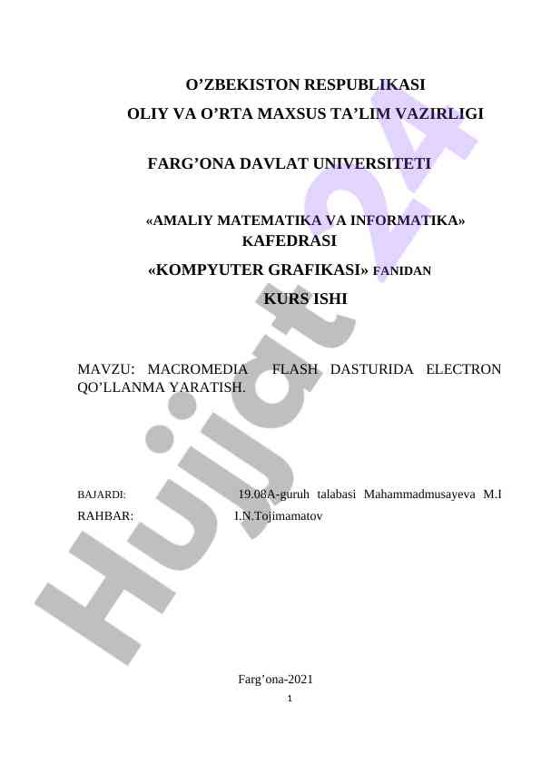 Macromedia flash dasturida electron qo\'llanma yaratish