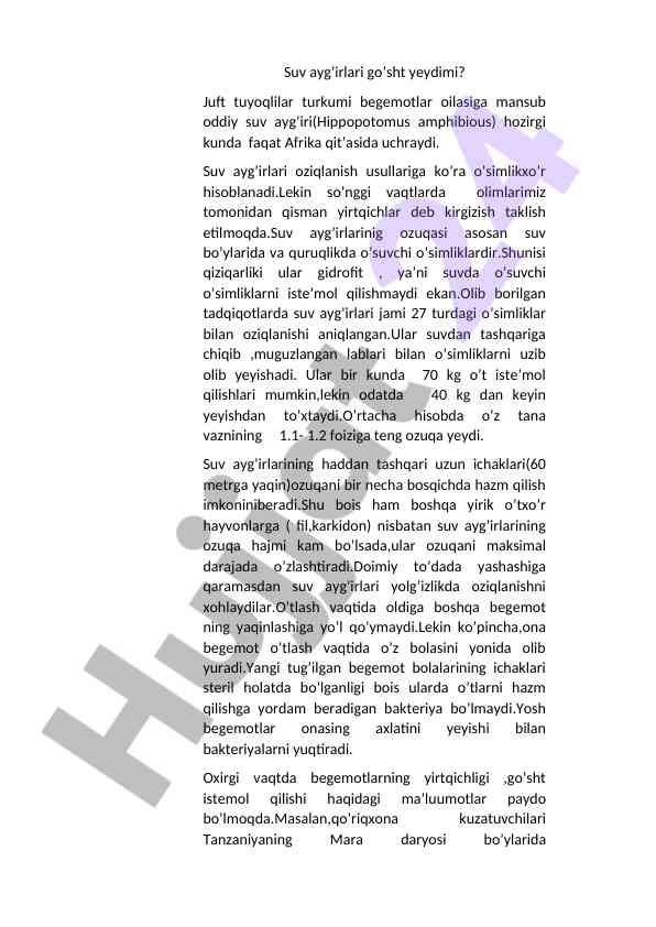 Suv ayg’irlari oziqlanish usullari haqida ma'lumot