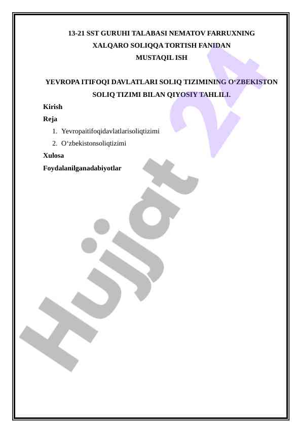 Evropa ittifoqidagi soliq tizimi va o‘zbekiston ta’limi