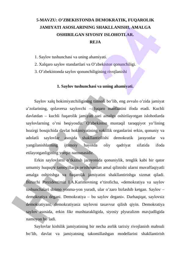 O’zbekistonda demokratik fuqarolik jamiyati asoslari