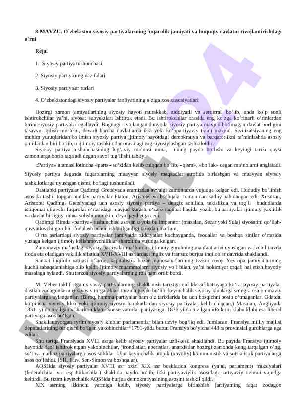 O'zbekiston siyosiy partiyalarining ijtimoiy hayotdagi o'rni
