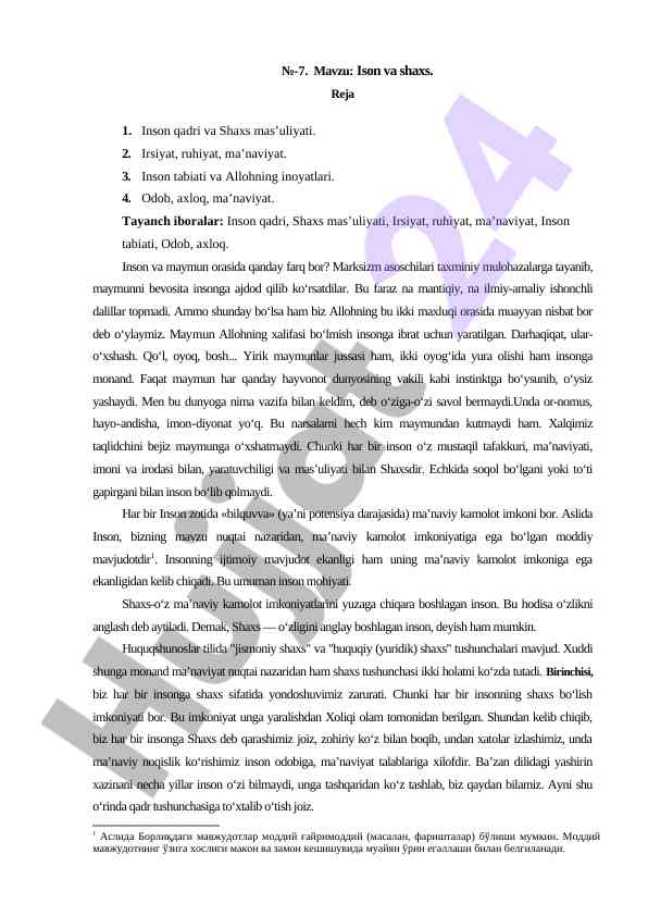 Inson qadri va shaxs mas’uliyati mavzulari