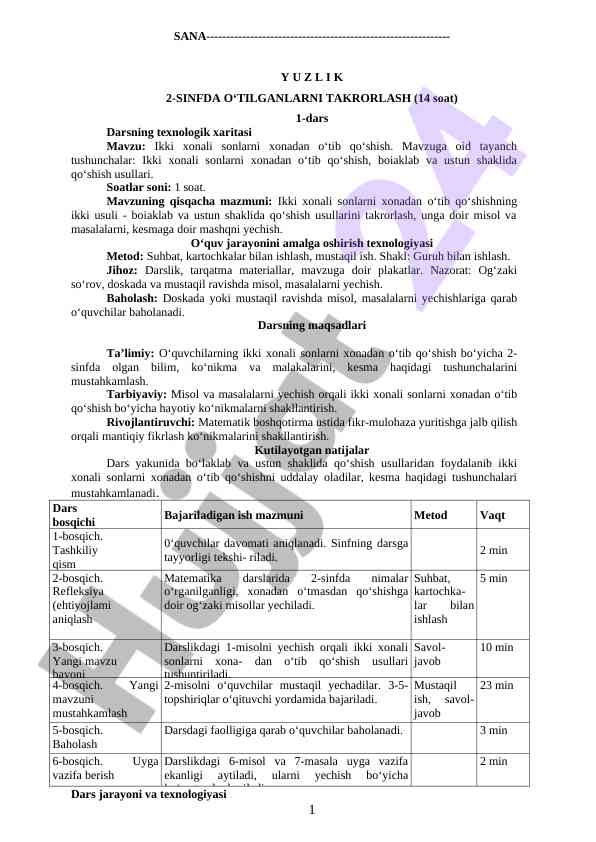 Ikki xonali sonlarni qo‘shish usullari takrorlash