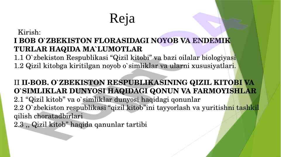 O'zbekiston qizil kitobi va noyob turlar haqida
