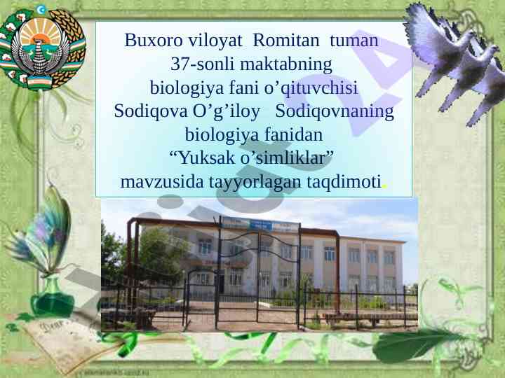 Yuksak o'simliklar mavzusida tayyorlangan taqdimot