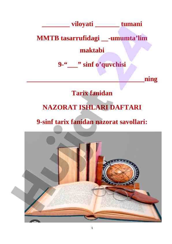 Tarix fanidan nazorat savollari