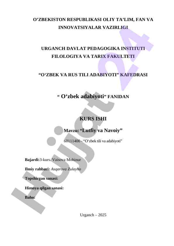 O'zbek adabiyotida lutfiy va navoiyning o'rni