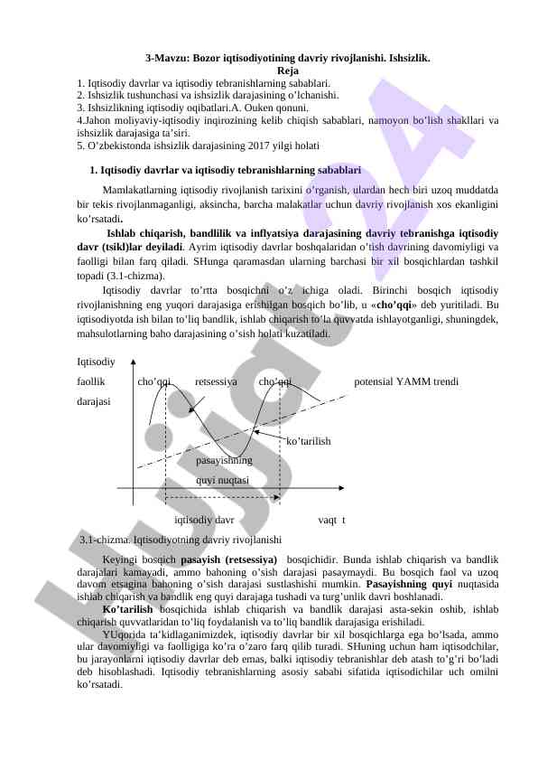 Bozor iqtisodiyotining davriy rivojlanishi va ishsizlik