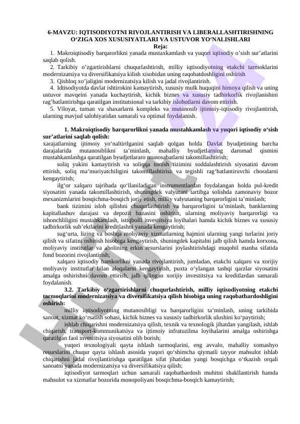 Iqtisodiyotni rivojlantirish va liberalizatsiya strategiyalari