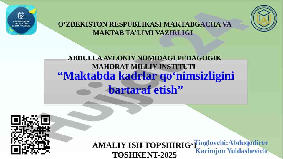 Maktabda kadrlar qo‘nimsizligini bartaraf etish