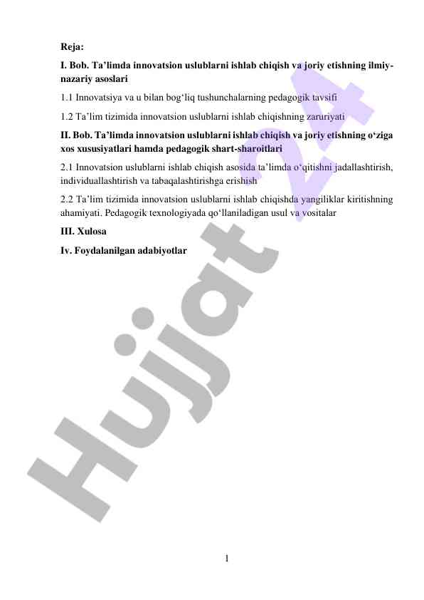 Ta'limda innovatsion uslublarni joriy etish