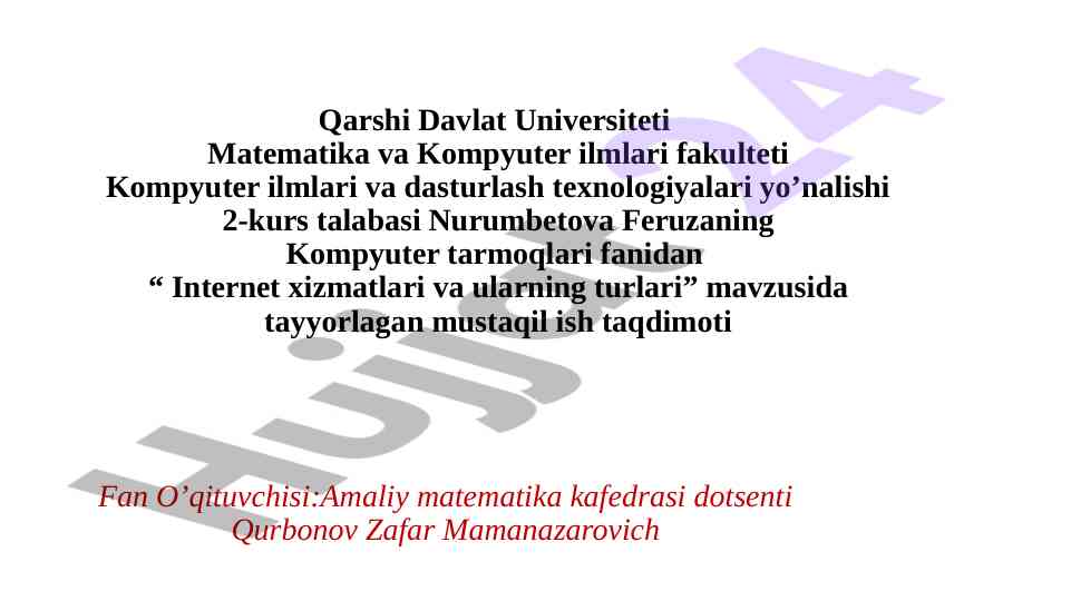 Internet xizmatlari va ularning turlari