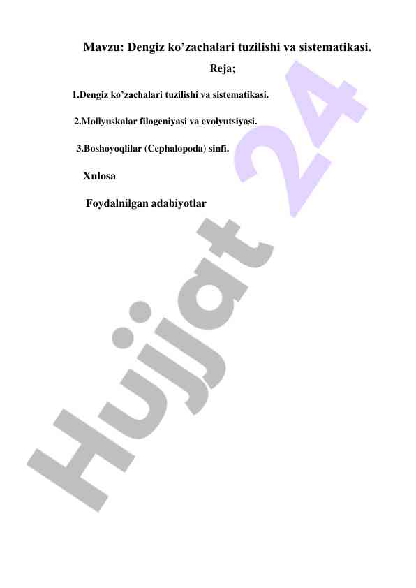 Dengiz ko’zachalari tuzilishi va sistematikasi